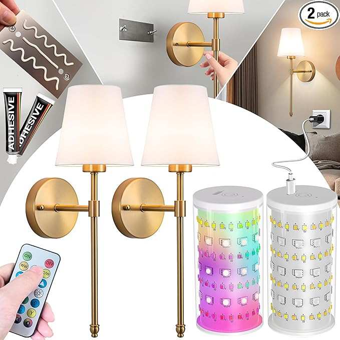 Peel and Stick Wall Sconces, Stick On Wall Sconce Set of 2, Battery Operated Wireless Wall Light,... | Amazon (US)