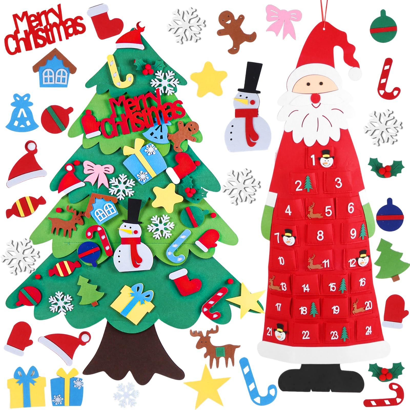 3.2ft DIY Felt Christmas Tree Set + Santa Claus Advent Calendar, Xmas Wall Hanging Ornaments Deco... | Amazon (US)