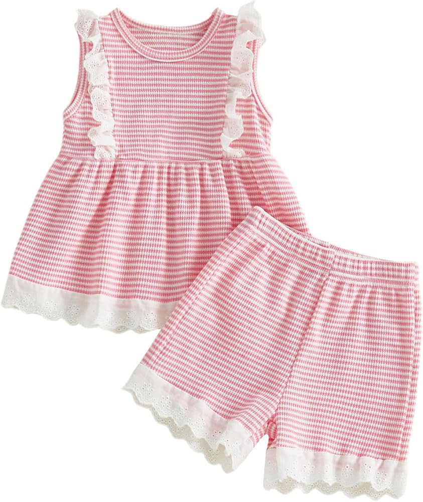 Nyapruwe Toddler Girls Summer Clothes Infant Sleeveless Tank Top Shirt Shorts Set Kids Striped Ey... | Amazon (US)