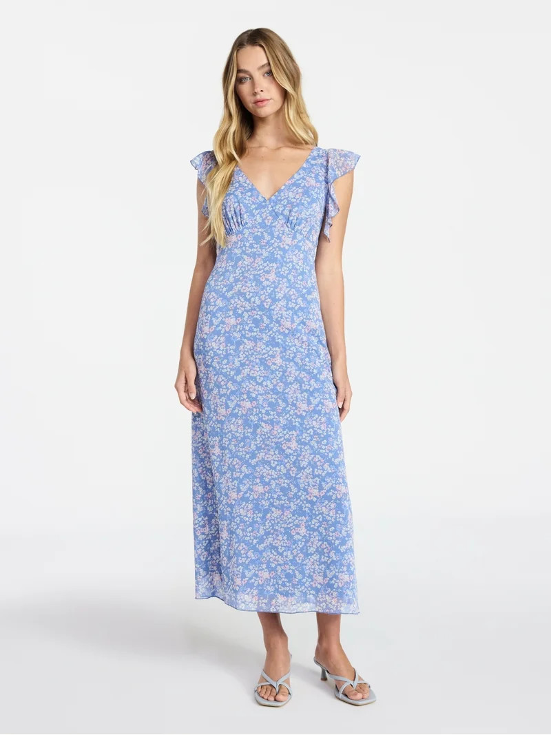 No Boundaries Flutter Sleeve Midi Dress, Women's XXS-XXL | Walmart (US)