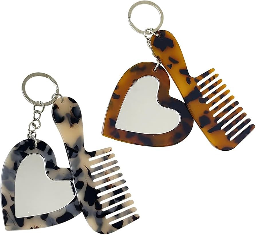 2 Sets Small Mirror and Comb Keychains Heart Mirror Purse Charms Pocket Hair Comb with Keyring Sm... | Amazon (US)