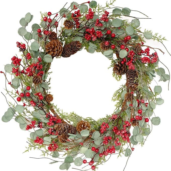 Bibelot 20 inches Red Berry with Pine Cones Wreath Christmas Wreath for Front Door Wreath Artific... | Amazon (US)