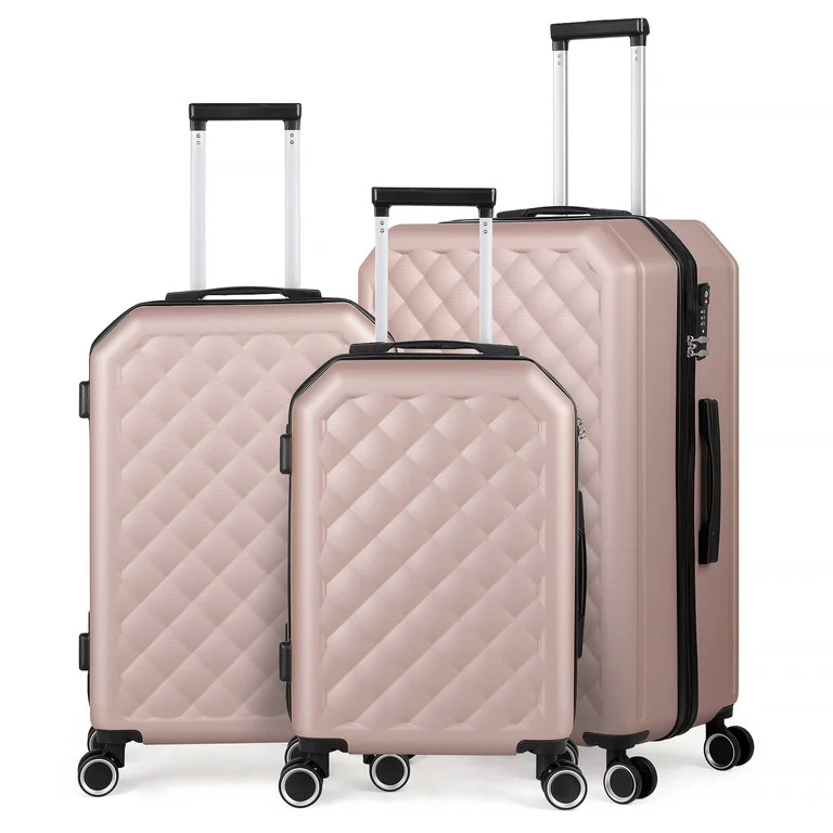 Hikolayae Cottoncandy Collection Hardside Spinner Luggage Sets in Rose Gold, 3 Piece - TSA Lock | Walmart (US)