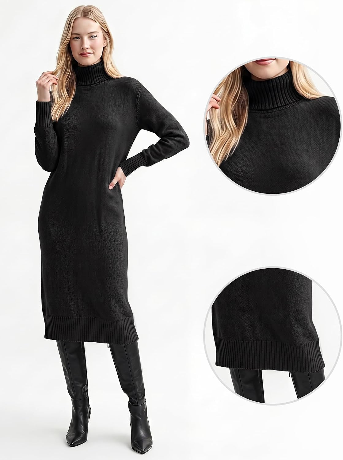 Allegra K Women's Pullover Sweater Dress Turtle Neck Long Sleeve Loose Fit Autumn Winter Casual Ribbed Knit Maxi Dresses | Amazon (US)