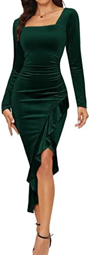 NASHALYLY Elegant Velvet Dress for Women,Sexy Long Sleeve Bodycon Mermaid Dress Ruched Cocktail P... | Amazon (US)