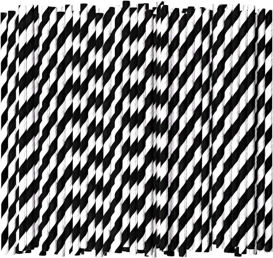7.75'' Disposable Paper Drinking Straws Bulk, Black and White Striped - Unwrapped, Pack of 1000 | Amazon (US)