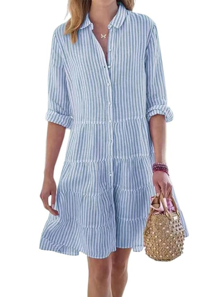 utcoco Womens Striped Button Down Midi Shirt Dress Casual Loose Cuffed Long Sleeve Mid Long Dress... | Amazon (CA)
