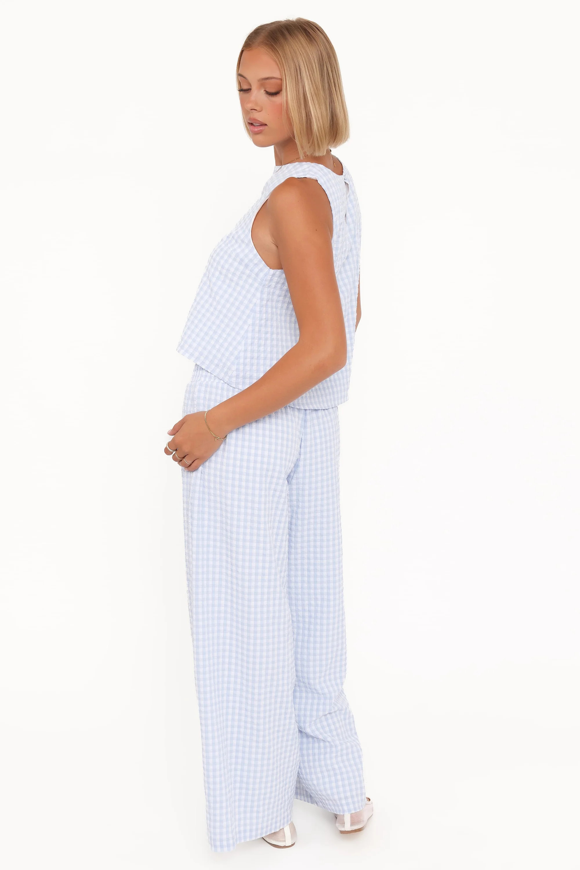 Jillian Smocked Pant Set - Blue Gingham | Petal & Pup (US)