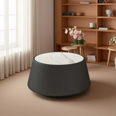 Light Sintered Stone Top Cup Shape Leather Coffee Modern Sofa Table For Living Room Furniture | Wayfair North America