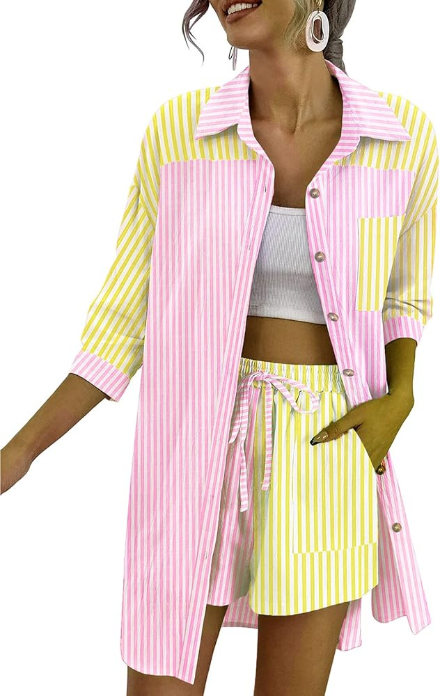 Zeagoo Women’s 2 Piece Lounge Tracksuit Outfit Sets Cotton Linen High Low Shirt and Drawstring ... | Amazon (US)