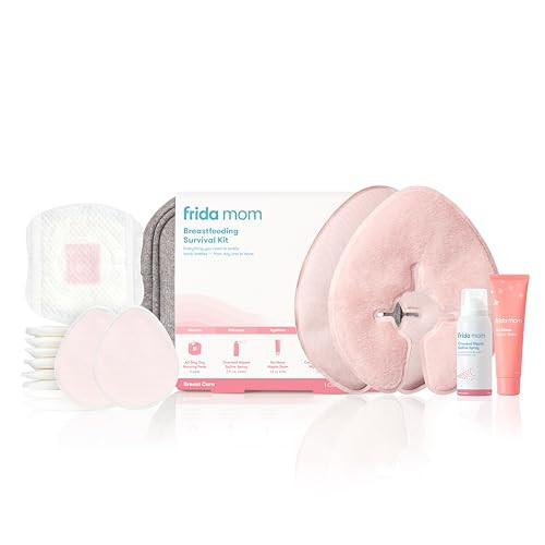 Frida Mom Breastfeeding Survival Kit for Nursing Moms, Reusable Hot+Cold Breast Relief Packs, Hydrogel Nipple Pads, Cracked Nipple Saline Spray, Nipple Balm, Nursing Pads, 13 Piece Gift Set | Amazon (US)
