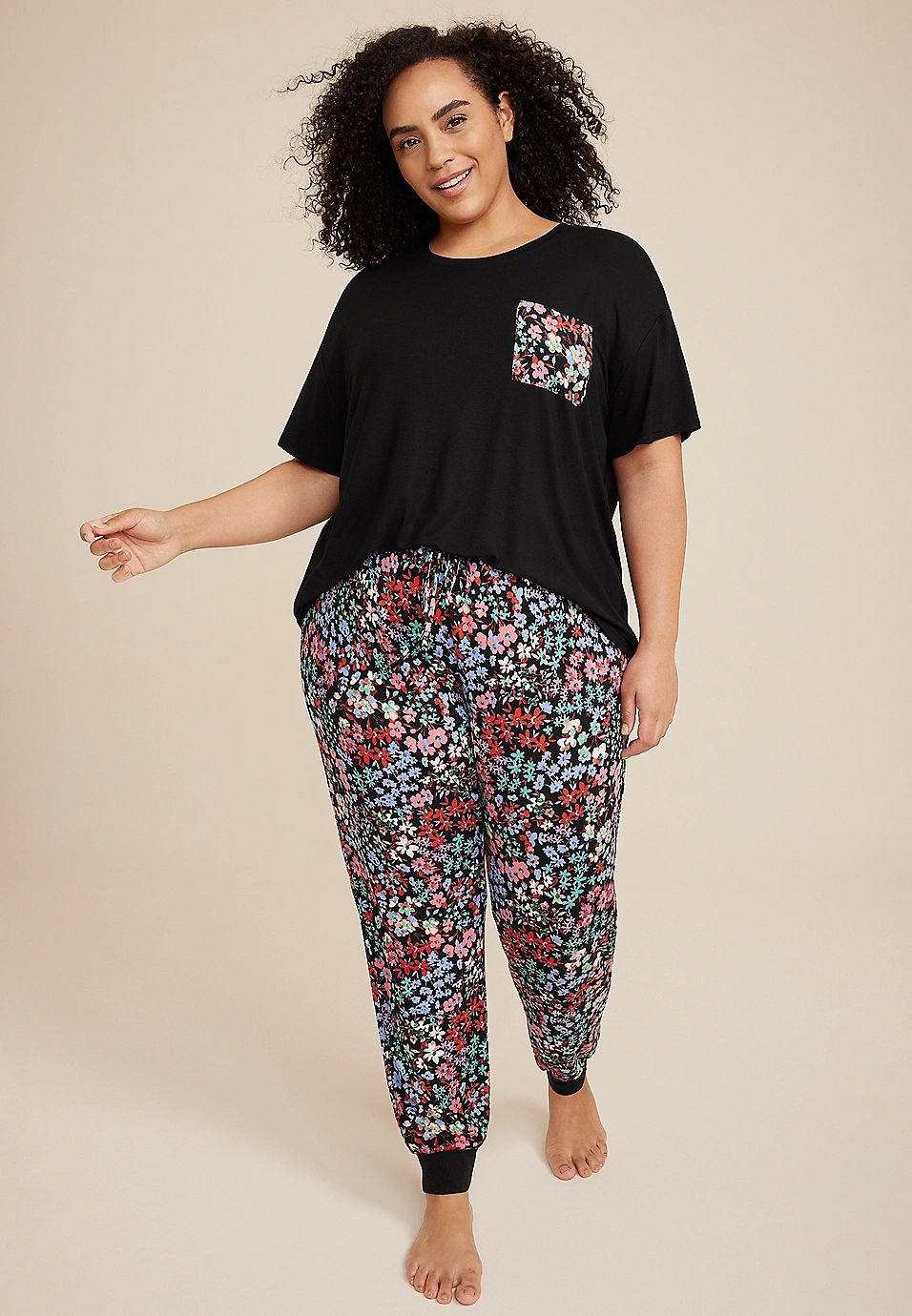 Plus Size Slouchy Pocket Tee And Jogger Pajamas Set | Maurices