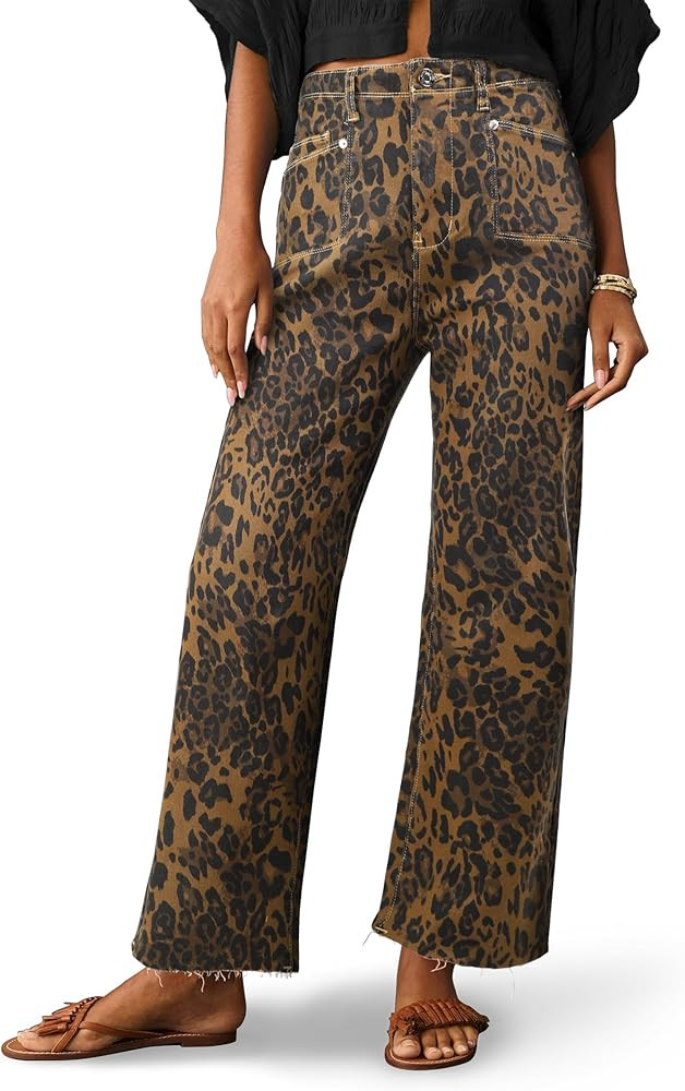 PHISOCKAT High Waisted Wide Leg Jeans for Women Stretchy Baggy Jeans Trendy Denim Pants with Pock... | Amazon (US)