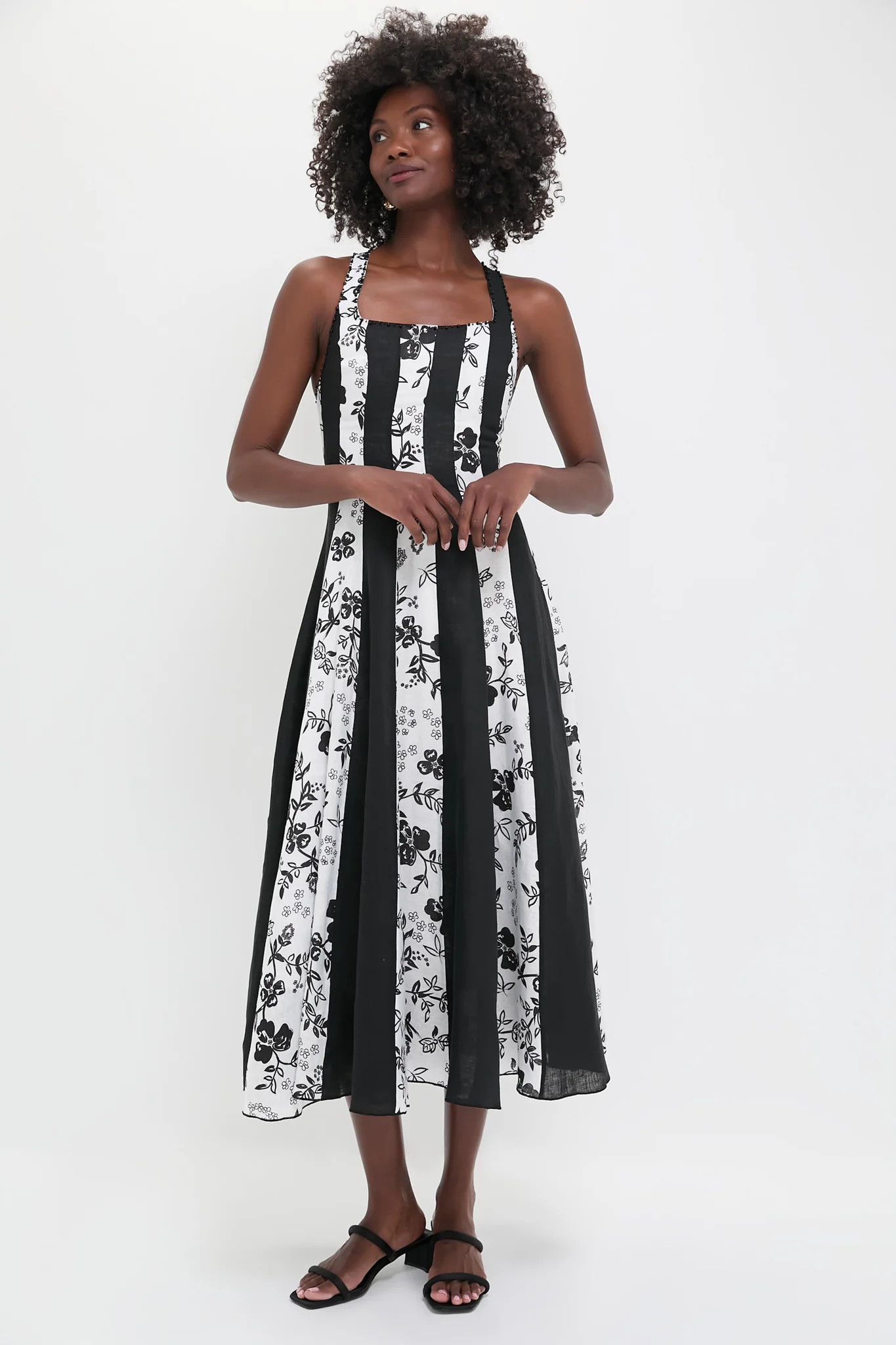 Black and White Floral Linen Midi Dress | Tuckernuck (US)