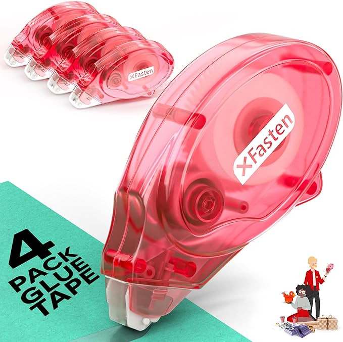XFasten Glue Tape Roller Runner Pink, Photo-Safe, Zero-Jamming 0.3-inch x 360-inch (4-Pack, 1440-... | Amazon (US)