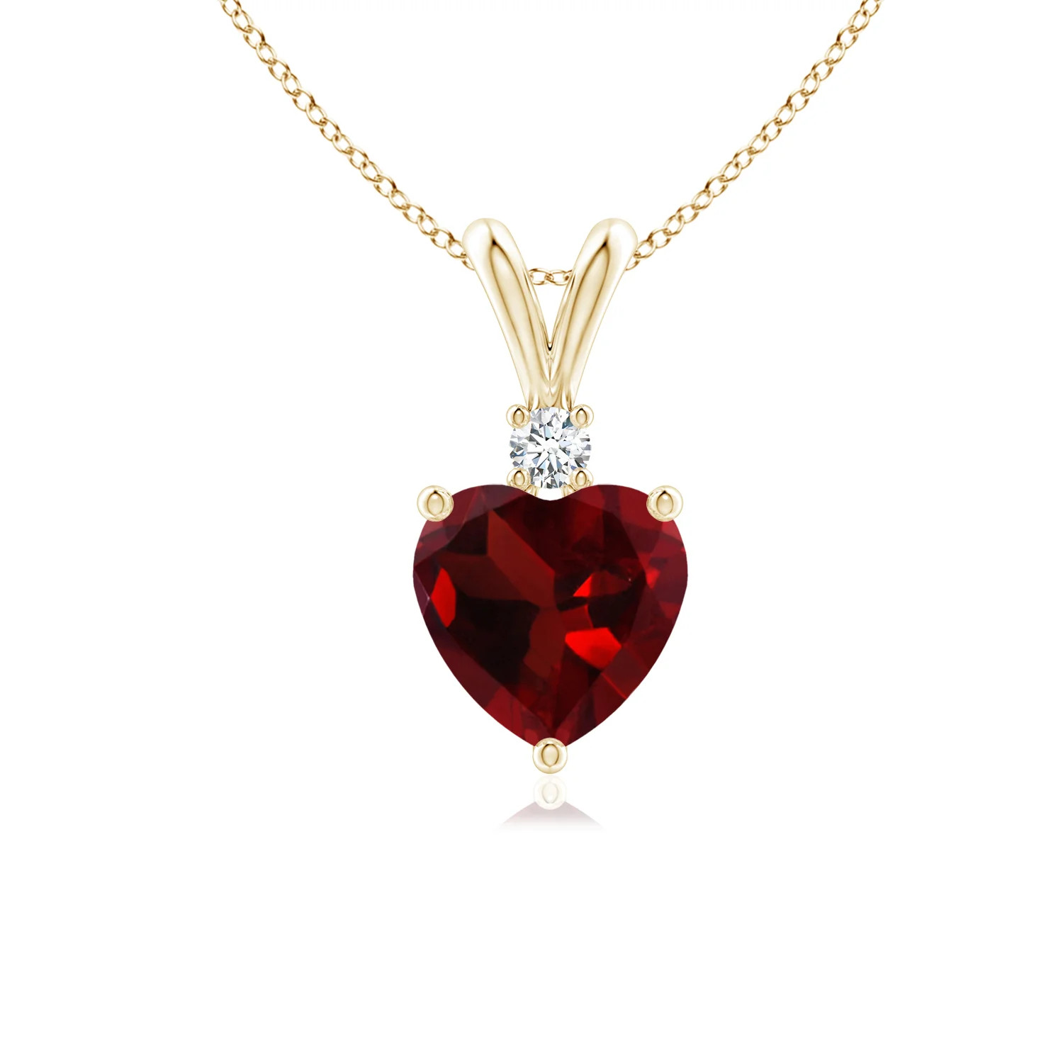 Heart-Shaped Garnet V-Bale Pendant with Diamond | Angara | Angara US