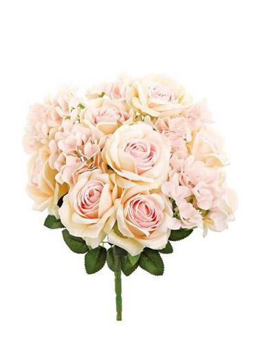 Pink Cream Hydrangea and Rose Fake Flower Bush - 18" | Afloral (US)