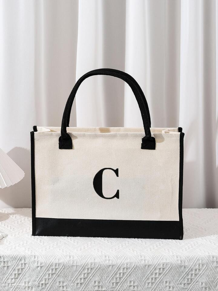 Letter Detail Tote Bag, Women's Simple Canvas Handbag Large Versatile Shopping Bag | SHEIN