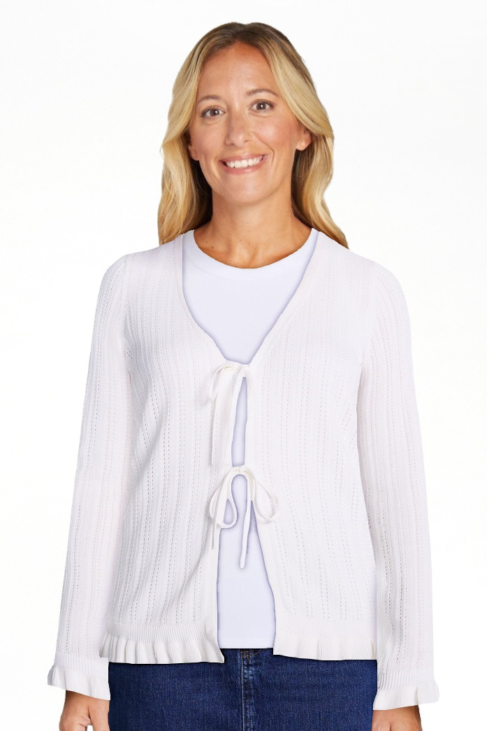 Scenario Women's Eyelet Tie Front Cardigan, Lightweight, Sizes XS-XXXL | Walmart (US)