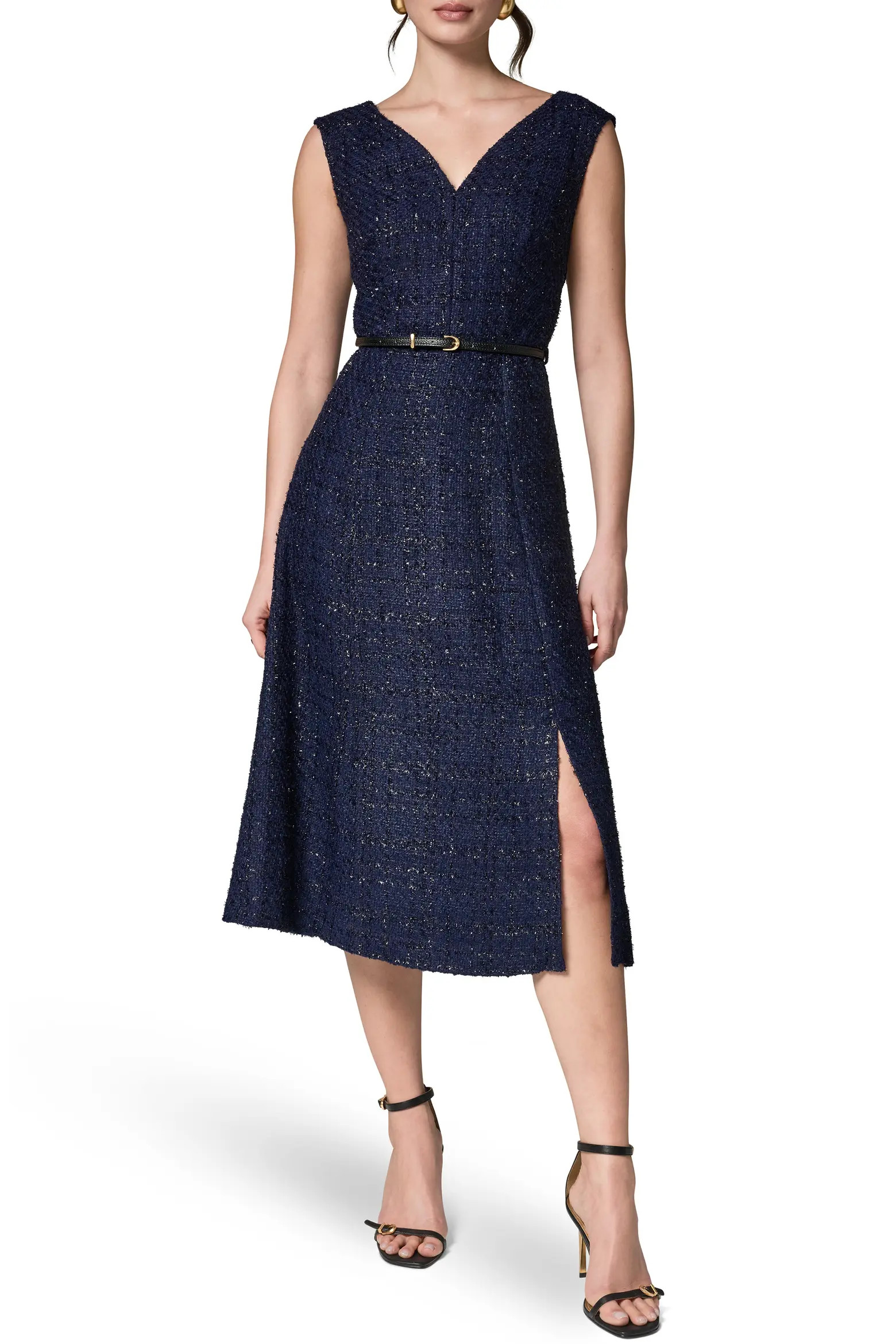Belted Plaid Metallic Tweed Dress (Women) | Nordstrom | Nordstrom
