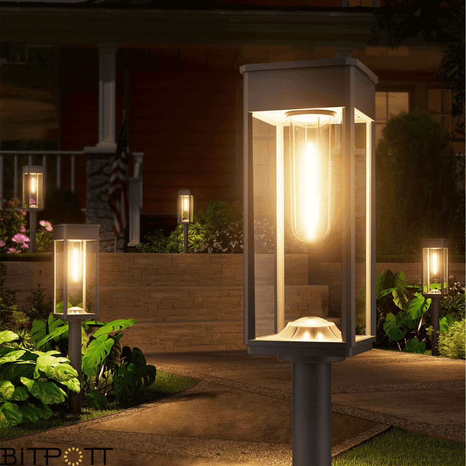 BITPOTT 8 Pack Bright Solar Pathway Lights Outdoor Waterproof IP65, Auto On/Off Solar Outdoor Lig... | Walmart (US)