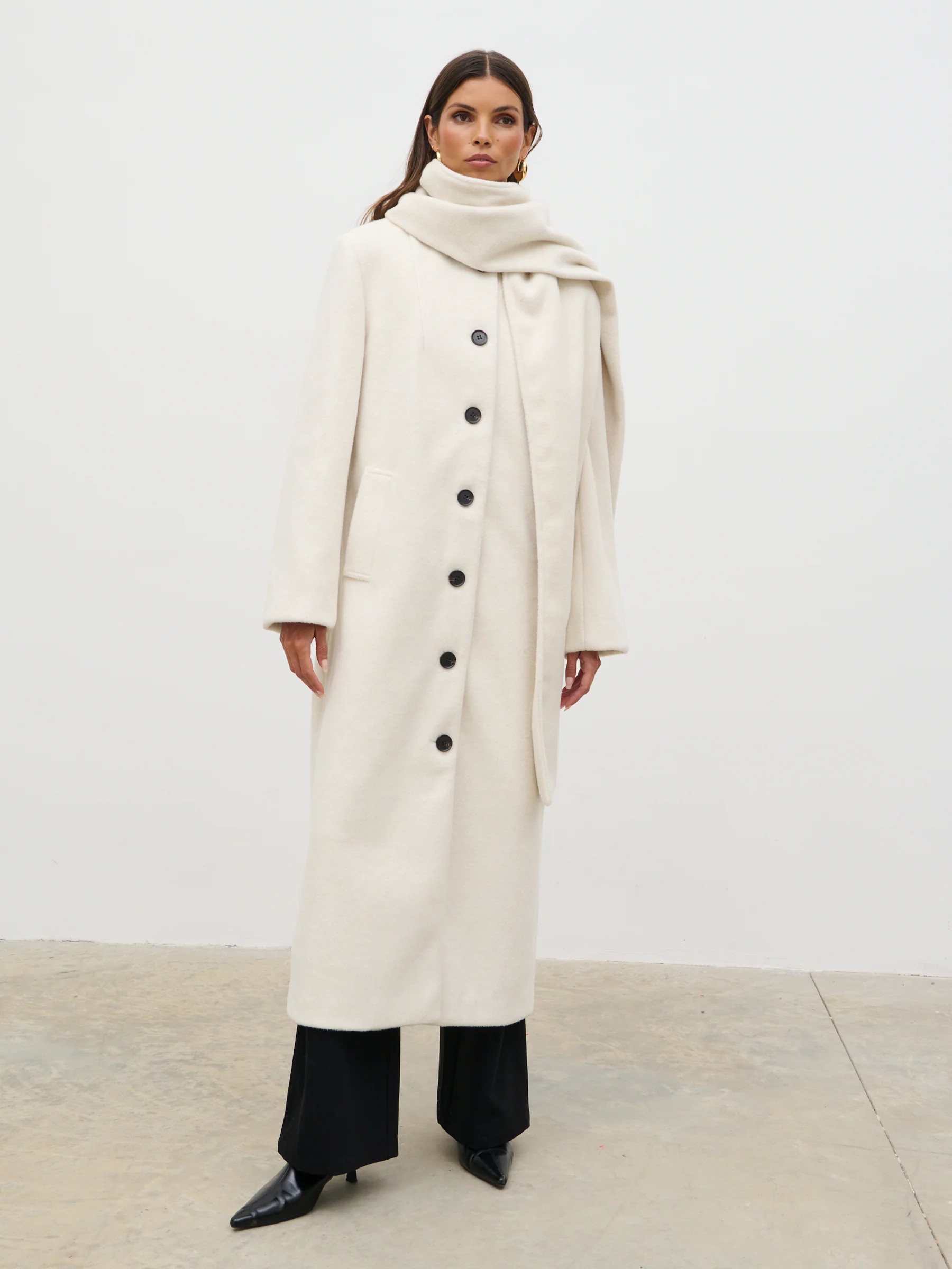 Ari Collarless Coat with Scarf | Pretty Lavish (UK)