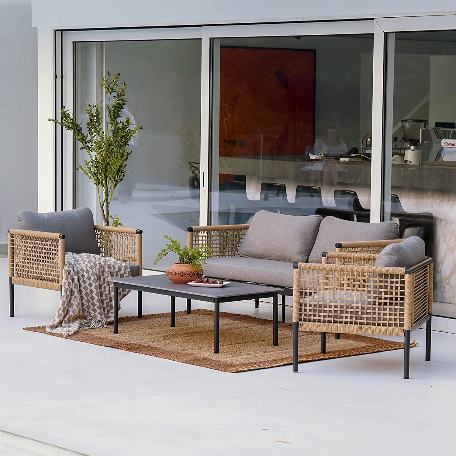Grand Patio Outdoor 4-Piece All Weather Resin Wicker Aluminium Furniture Set  with Ole-fin Cushio... | Walmart (US)
