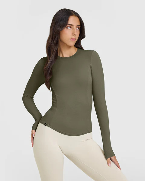 Mellow Rib Long Sleeve Top | Alpine Green | Oner Active (UK / US)