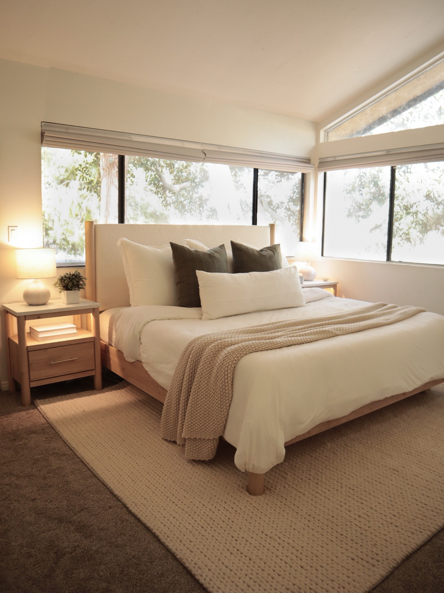 organic modern bedroom, neutral bedding, wood bed frame and nightstands

#LTKHome