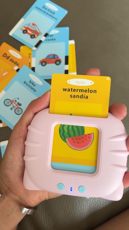 Just got Zoë this flash card game to help with her speaking. You put the flash card in the device and it reads it for you. We got the bilingual version 💕

#LTKbaby #LTKbump #LTKfamily