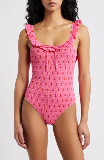 Damson Madder Cheyenne Smocked Ruffle One-Piece Swimsuit in Pink at Nordstrom Rack, Size 14 Us / 18 Uk | Nordstrom Rack