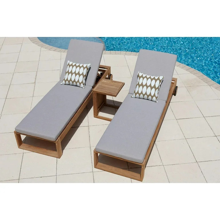 Laguna 3-Piece Eucalyptus Wood Outdoor Patio Furniture Chaise Lounge Set w/2 Chaise Lounges and S... | Walmart (US)