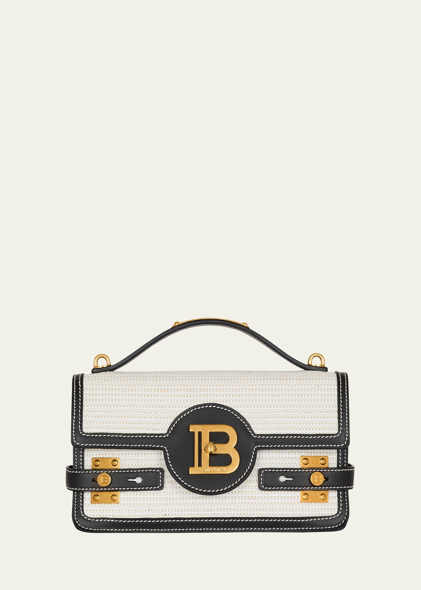 Balmain B-Buzz 24 Shoulder Bag in Raffia and Calfskin | Bergdorf Goodman