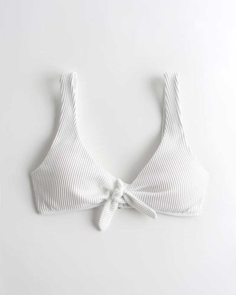 Ribbed Tie-Front Scoop Bikini Top | Hollister (US)