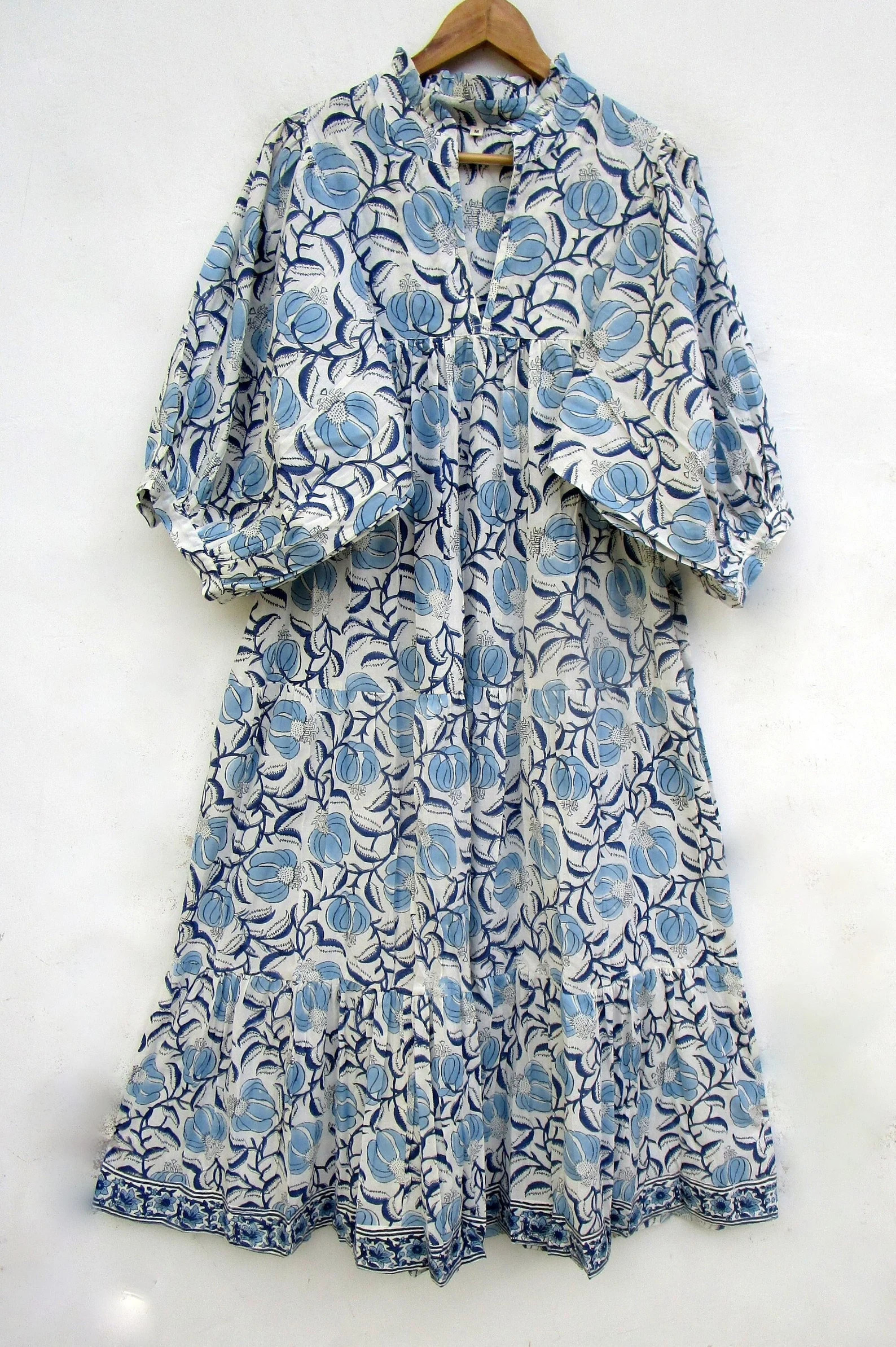 Adorable Flower Printed Cotton Long Maxi Dress - V Neckline Maxi Dress - 3/4th Sleeve With Button... | Etsy (US)