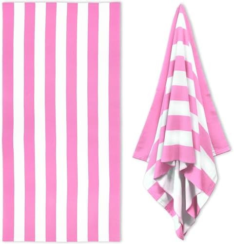 Large Oversized Beach Towel - 35 x 70 Inch Microfiber Pool Towel, Pink Striped Quick Dry Cabana S... | Amazon (US)