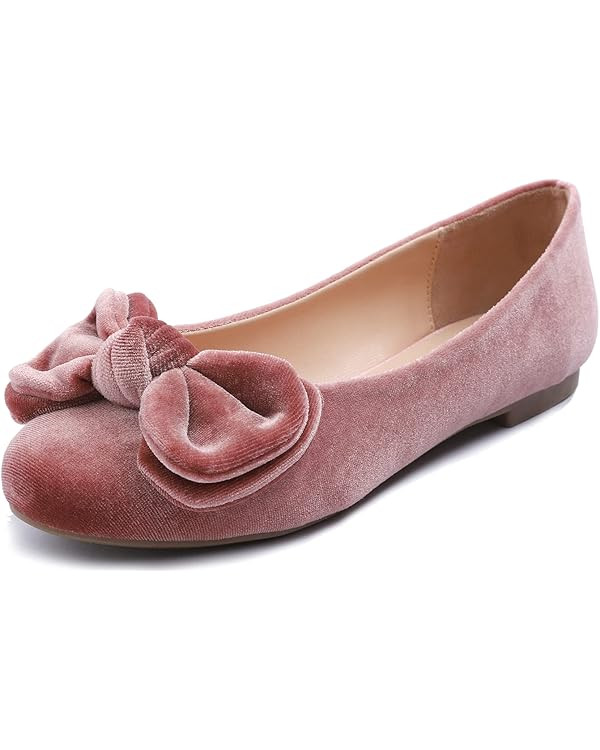 Feversole Women's Round Toe Cute Bow Trim Ballet Flats | Amazon (US)