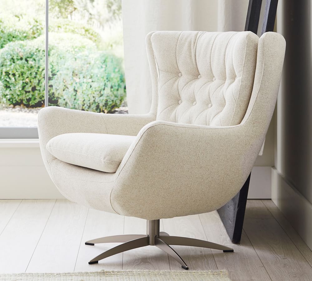 Wells Tufted Upholstered Swivel Armchair | Pottery Barn (US)