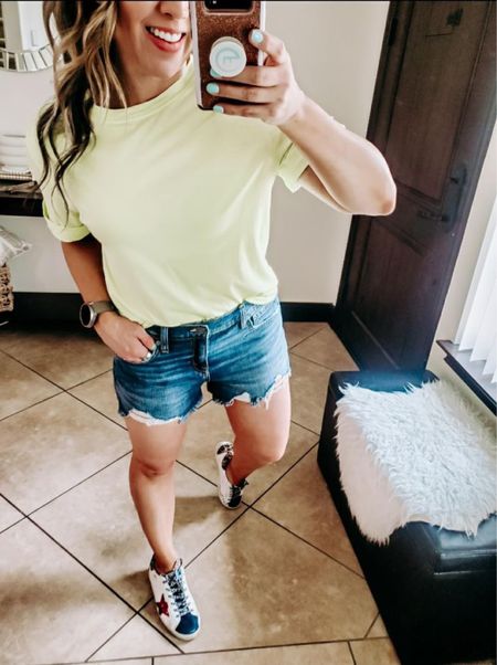 My Aerie daydream denim shorts are on sale the lowest price I’ve seen under $20! The fit is so good and they are soft and comfortable with an elastic waistband in the back. Aerie shorts, denim shorts, basic tees, golden goose sneakers  

#LTKSeasonal #LTKsalealert #LTKfindsunder50