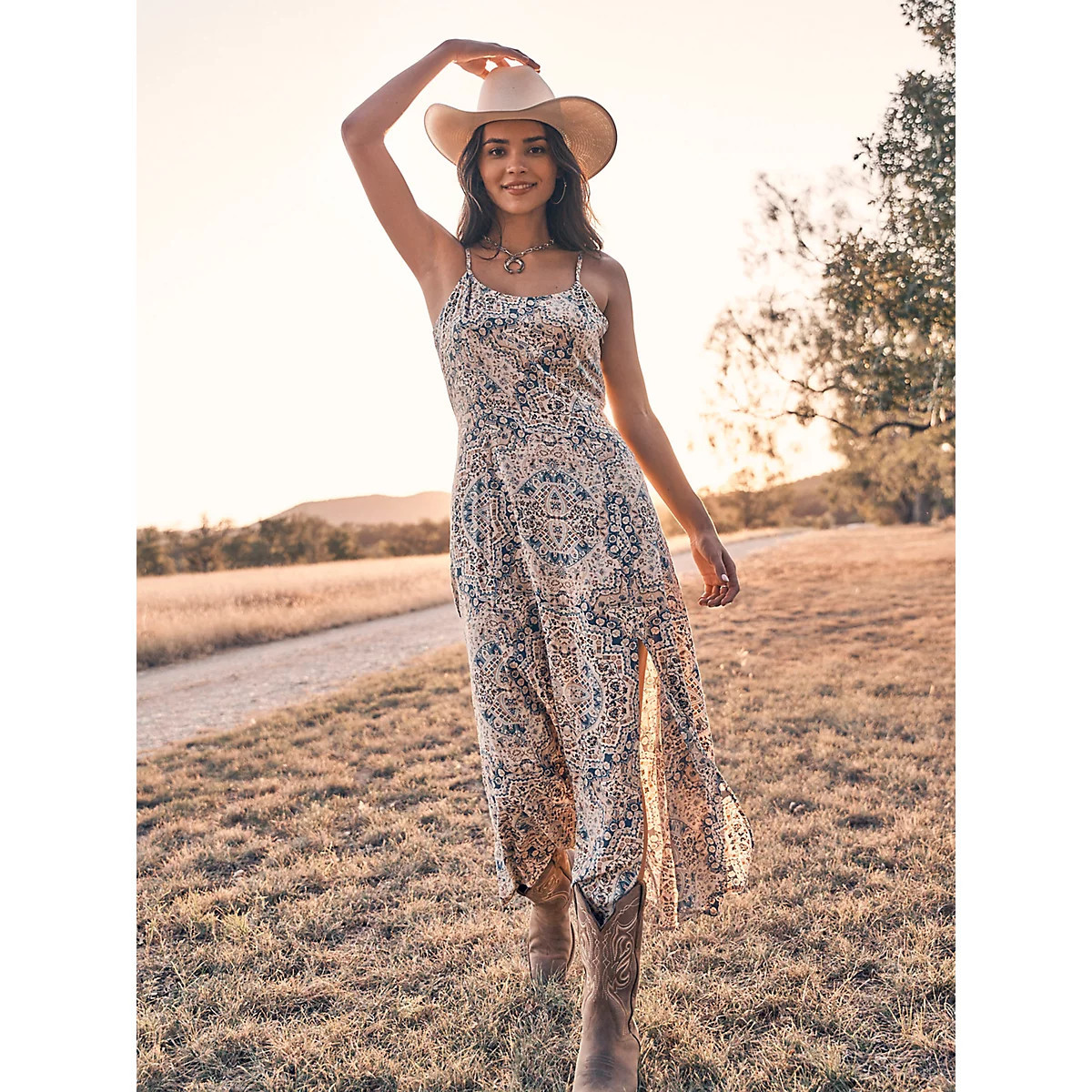 Women's Western Tank Maxi Dress in Cream Retro | Wrangler