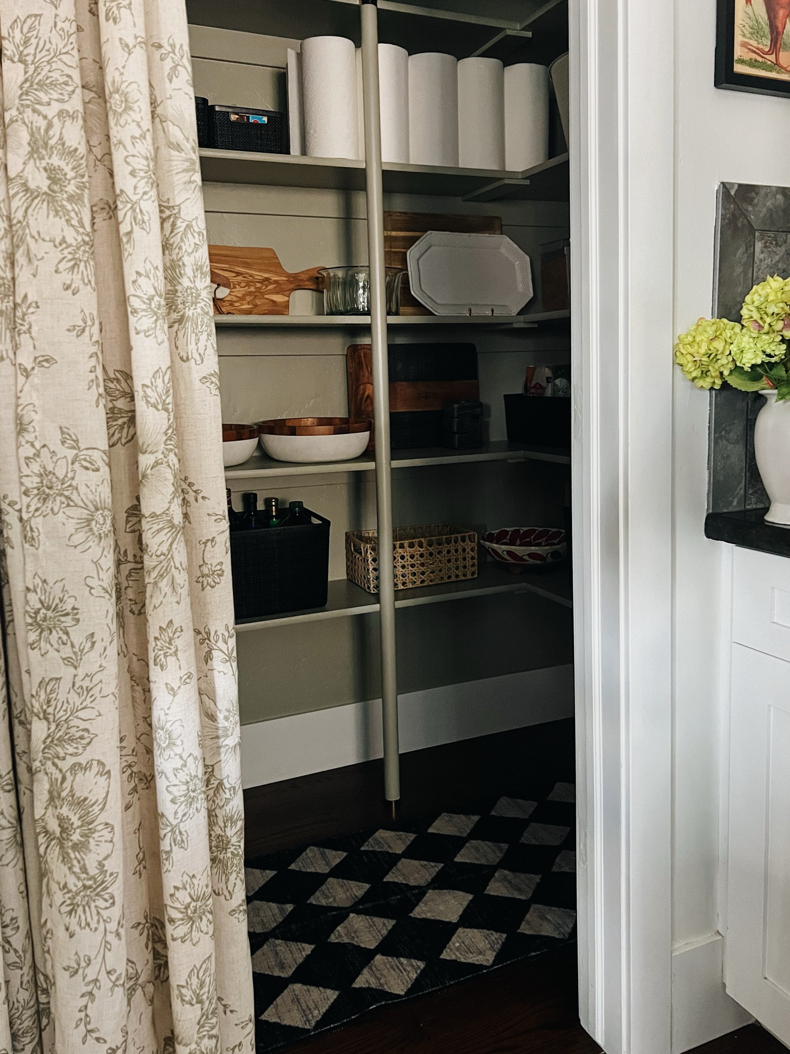 Pantry organization. 
Affordable storage, with curtains  

#LTKfindsunder50 #LTKhome