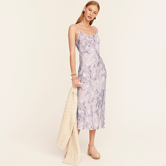 Flora Obscura X J.Crew eco cupro slip dress in lavender fields | J. Crew US