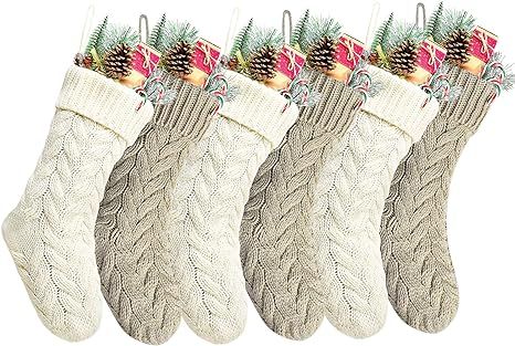 18" Khaki and Ivory Knit Christmas Stockings,6 Pack | Amazon (US)