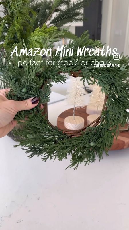 The cutest Amazon mini wreaths for backs of stools or dining chairs!! 

#christmasdecor

#LTKVideo #LTKHoliday #LTKfindsunder50