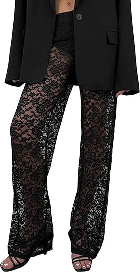 Women Sexy See Through Sheer Mesh Elastic Pencil Pants High Waist Leggings Sweatpants Tights | Amazon (US)