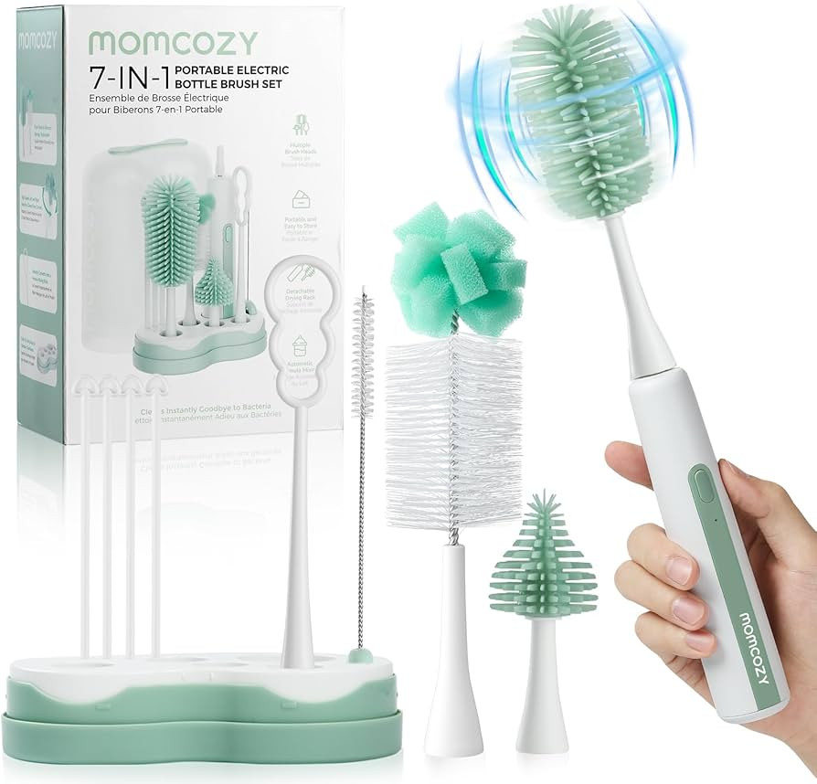 Momcozy 7 in 1 Electric Bottle Brush Kit, Portable Cleaning Set with Formula Mixer, Silicone Brus... | Amazon (US)