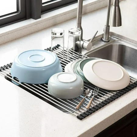 Damita Roll Up Dish Drying Mat Over The Sink, 20.5" x 16.1" Foldable Multipurpose Sink Dish Drying Rack | Walmart (US)