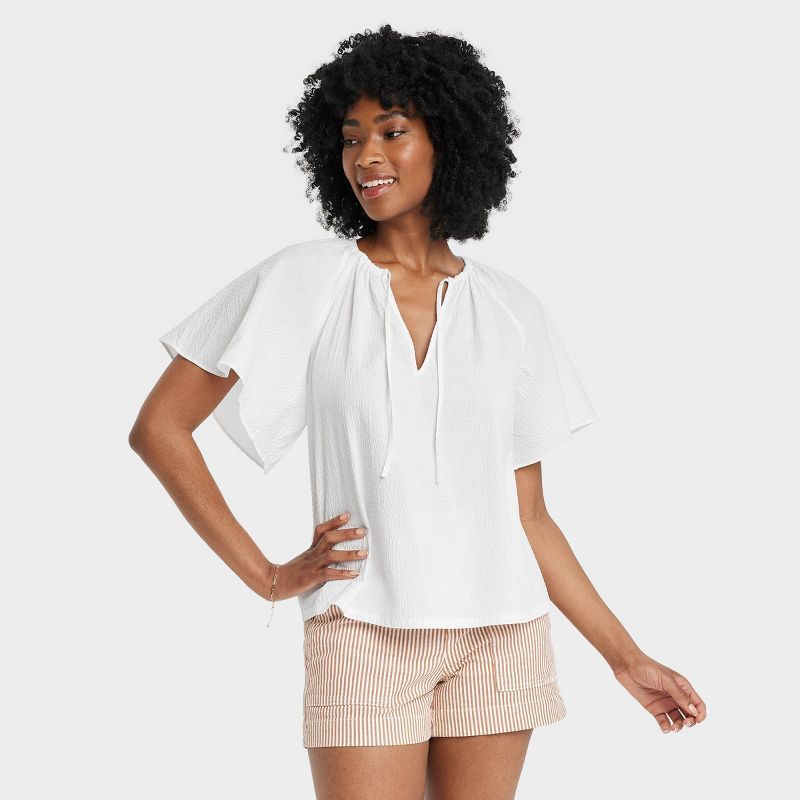 Women's Flounce Short Sleeve V-Neck Popover Top - A New Day™ | Target