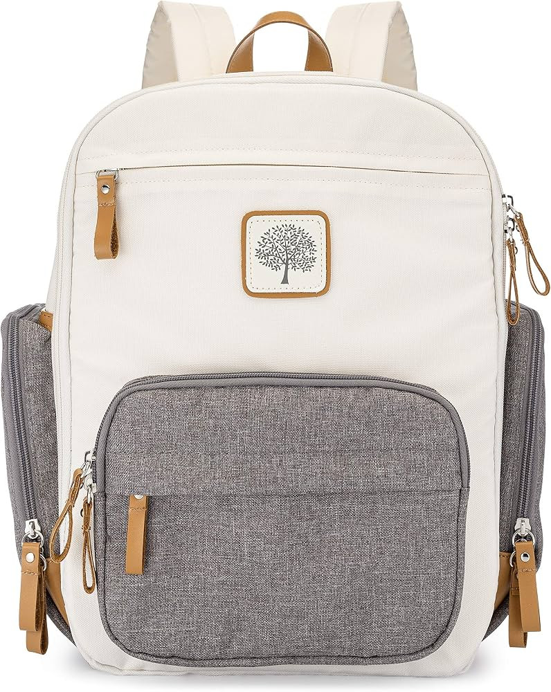Parker Baby Diaper Backpack - Full Zip Diaper Bag with Insulated Pockets - Cream | Amazon (US)