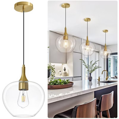 POWLIG 9.45 inch Modern Gold Pendant Light with Unique Clear Glass Shade - Adjustable Hanging Fixture for Kitchen, Dining Room, Bedroom | Target